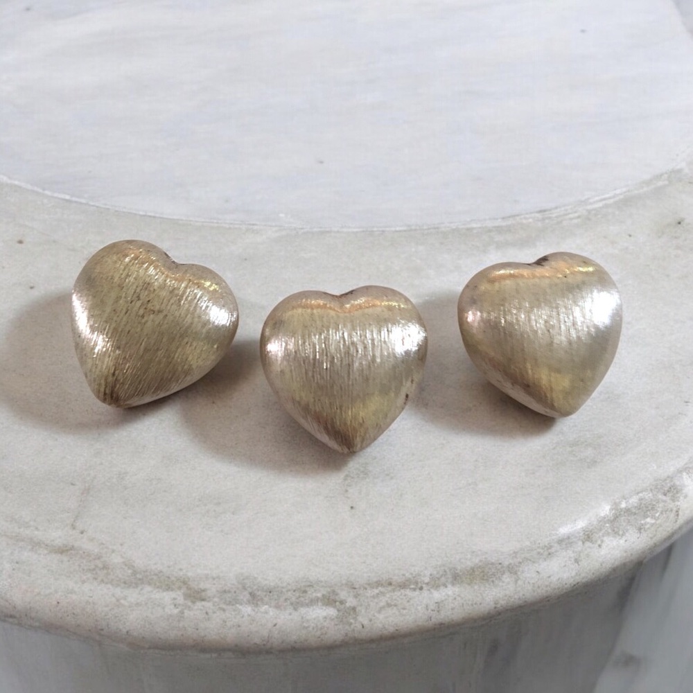 Brushed Silver Plated Puff Heart Shaped Beads 3 pcs